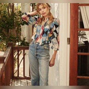 Doen Amadine Blouse Shirt Patchwork Top Small